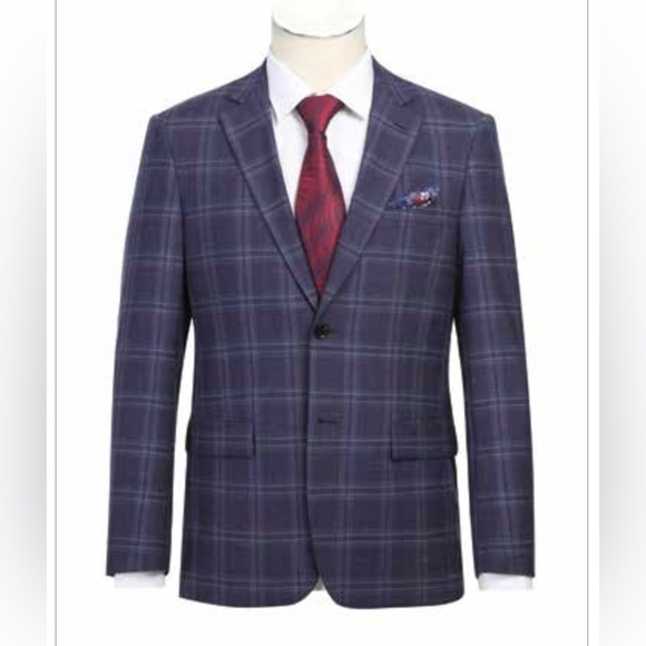 Purple Plaid Fabric Sports Coat/Blazer Slim Fit